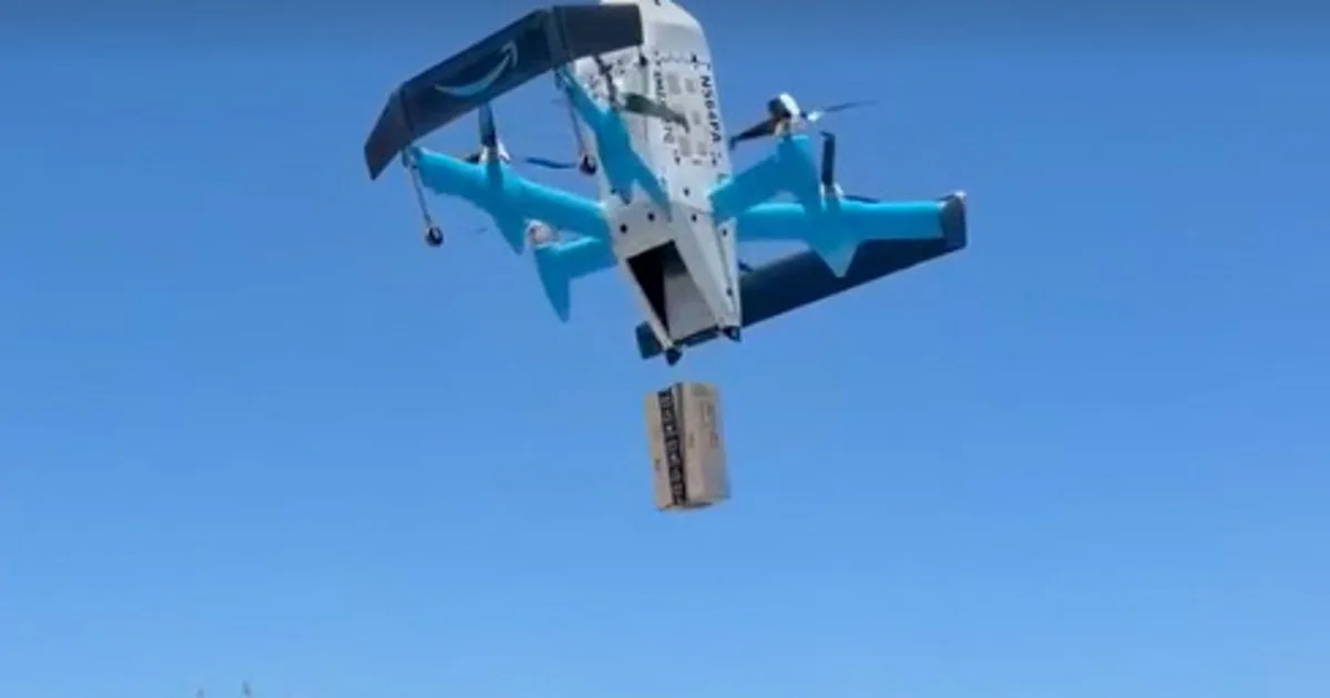 Watch: Amazon drone drops package in swimming pool