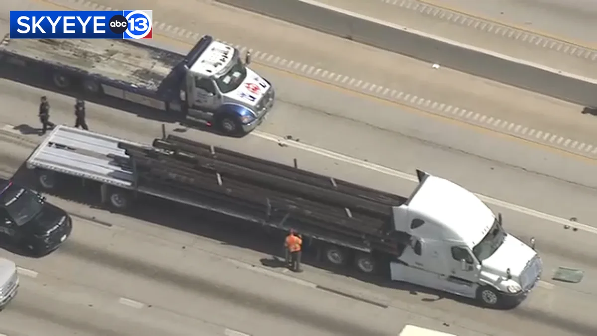 Metal pipes appear to spear into big rig cab on North Loop, SkyEye13 shows