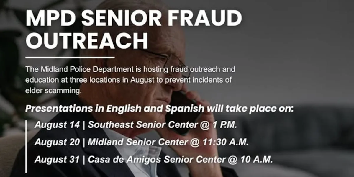 Midland police hosting fraud outreach events at 3 senior centers in August