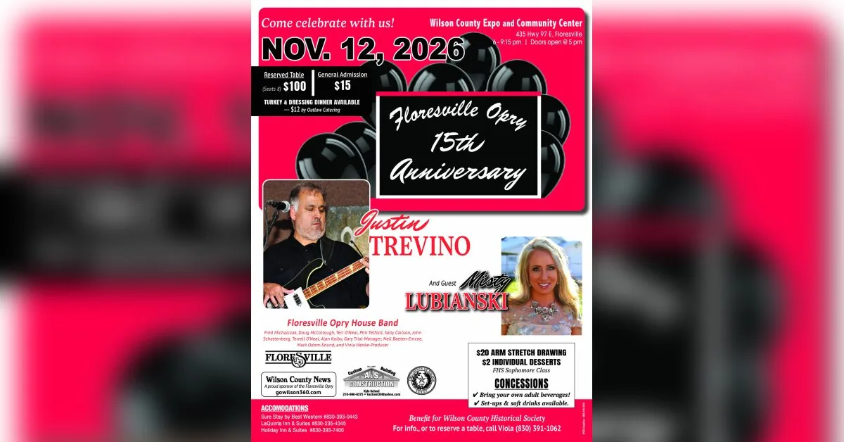 Justin Trevino to feature Floresville Opry Nov. 12!