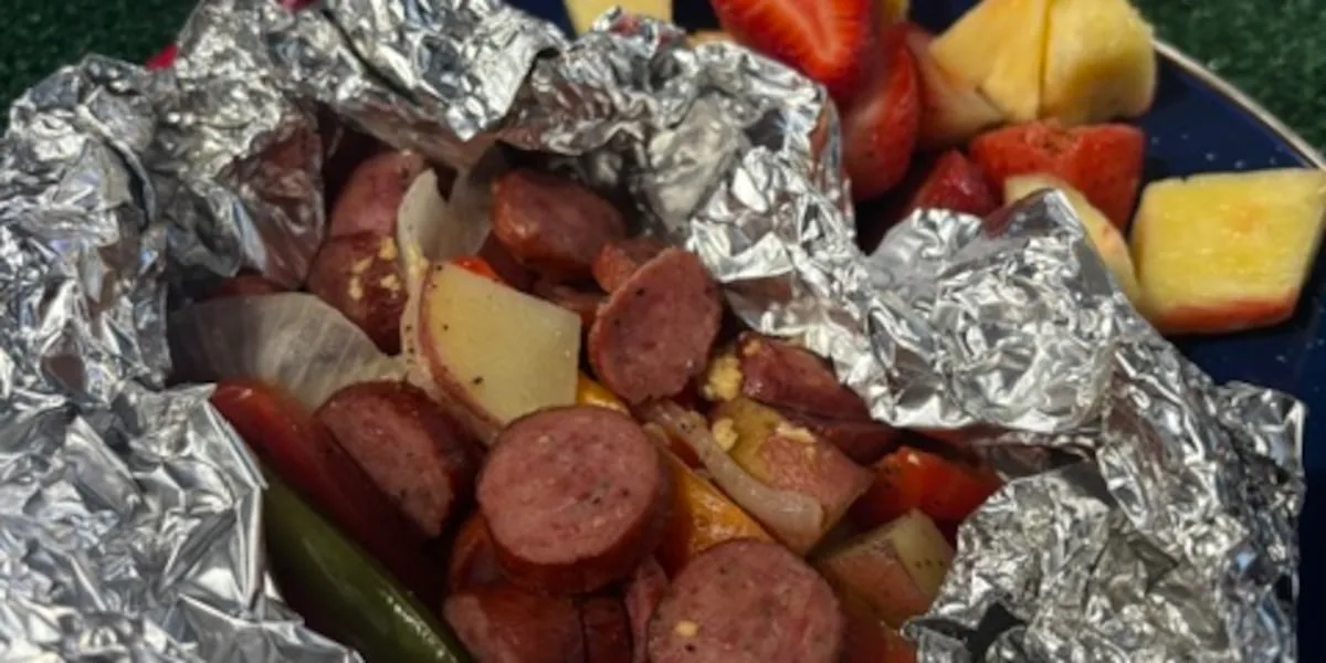 Campfire Cajun Sausage and Pepper Foil Packs by Shalene McNeill with Texas Beef Council