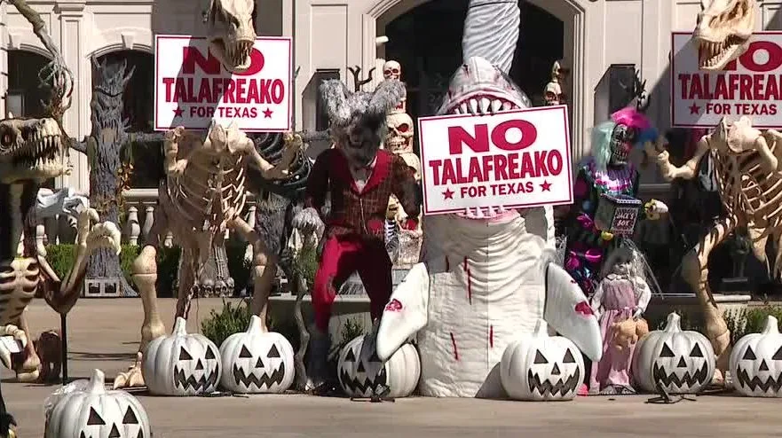 Viral Dallas mansion gets political with this year's Halloween display