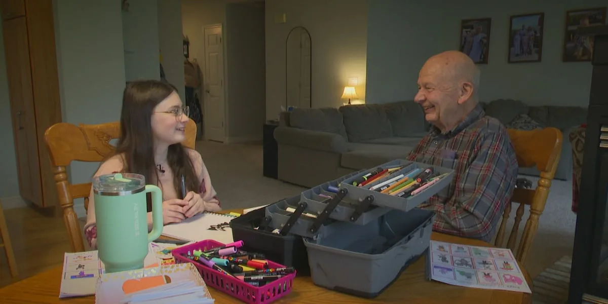 An intergenerational duo teams up to make greeting cards