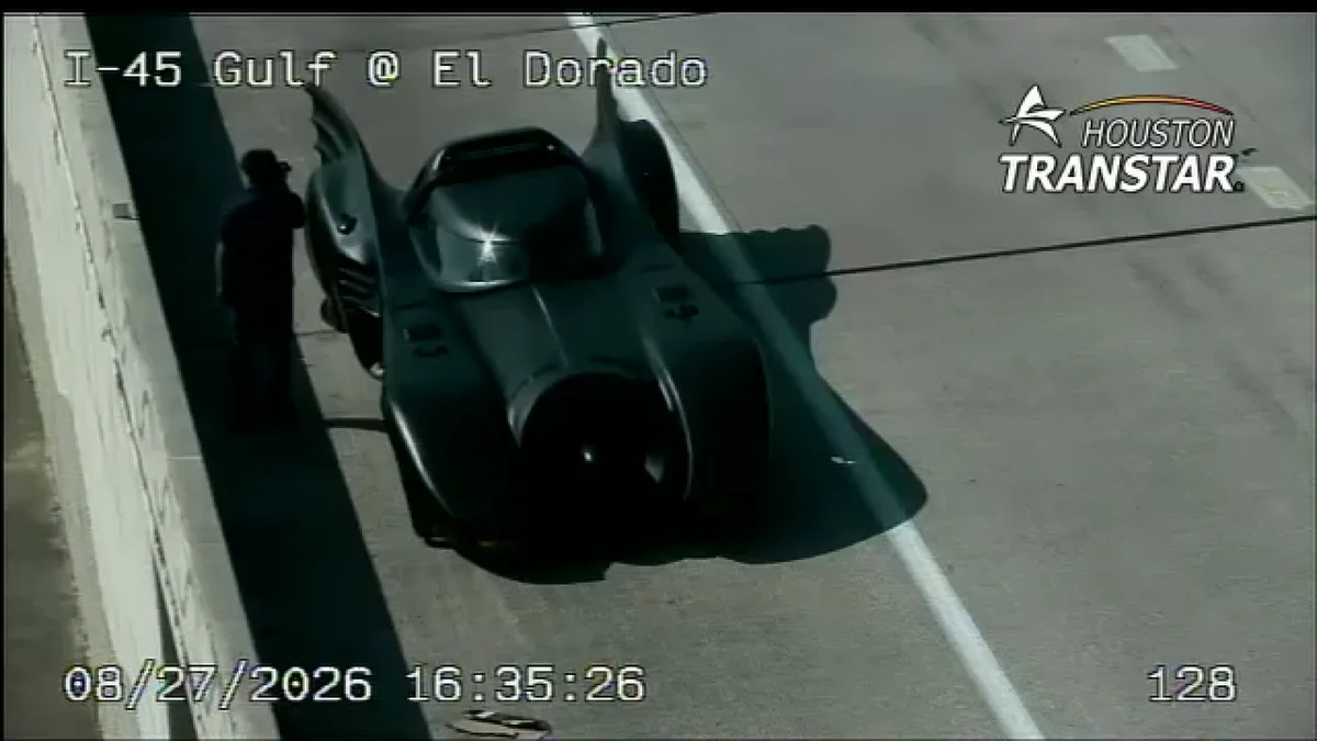 'Batmobile' gets flat tire on the side of the Gulf Freeway, cameras show