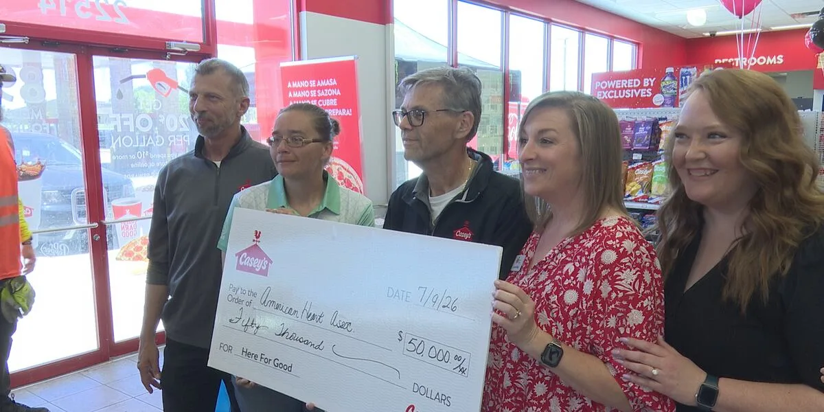 Casey's presents $50K donation check to American Heart Association for CPR training kits in central Texas schools