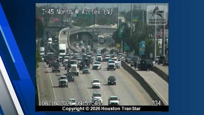 Law enforcement respond to crash on southbound North Freeway at Richey Road