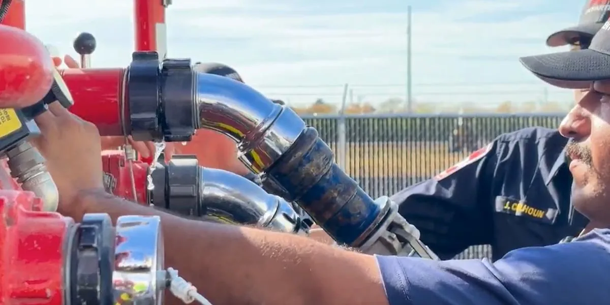 Midland County, city fire department test water tanker connections