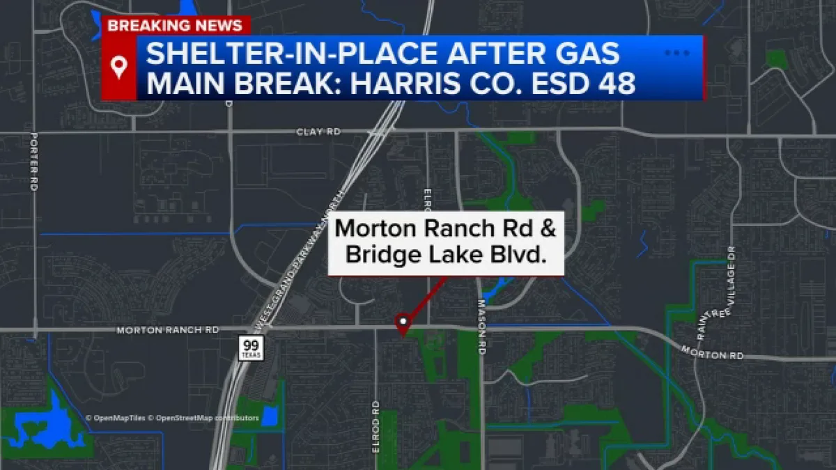 Gas main break near Katy intersection prompts shelter-in-place, road closure: Emergency officials