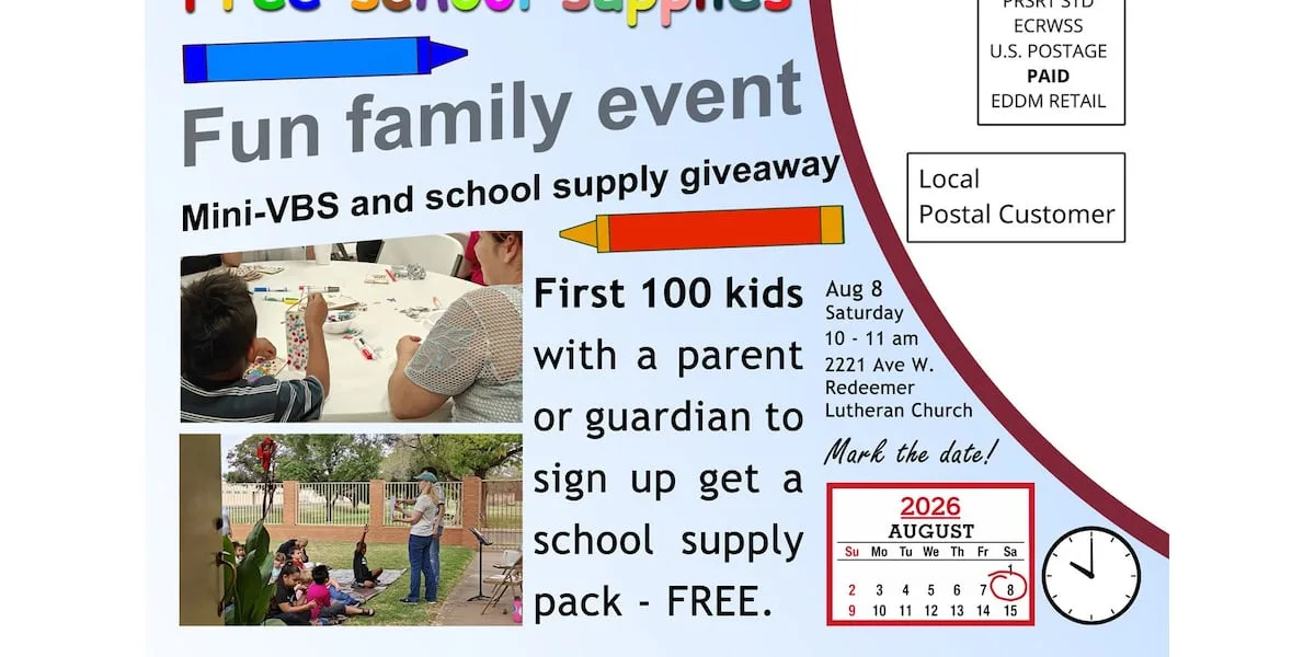 Redeemer Lutheran Church hosting Mini-VBS, school supply giveaway on Saturday, Aug. 8