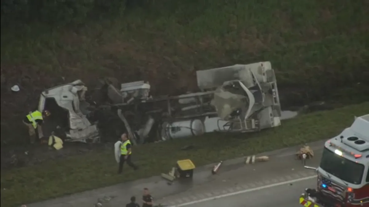 Hwy 99 westbound at Cypress-Rosehill shut down due to wreck involving concrete mixer, SkyEye13 shows