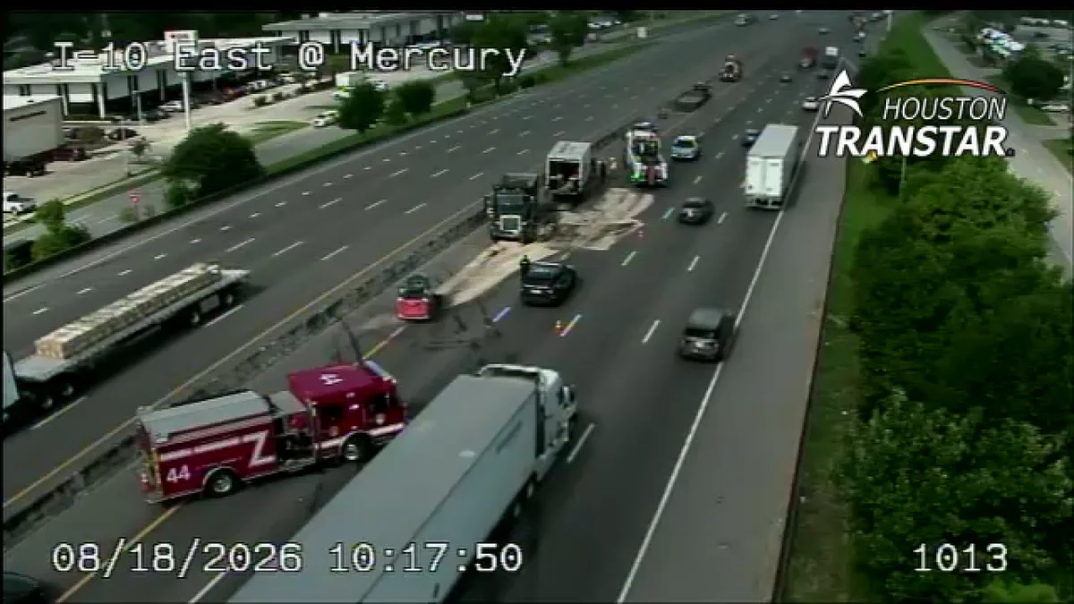 13 Alert Traffic: Heavy truck crash, spill blocking multiple WB lanes on I-10 East, TranStar shows