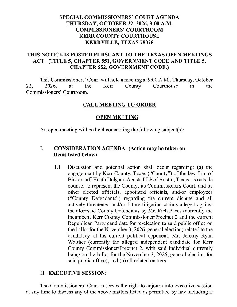 Kerr Co Commissioners Special Agenda