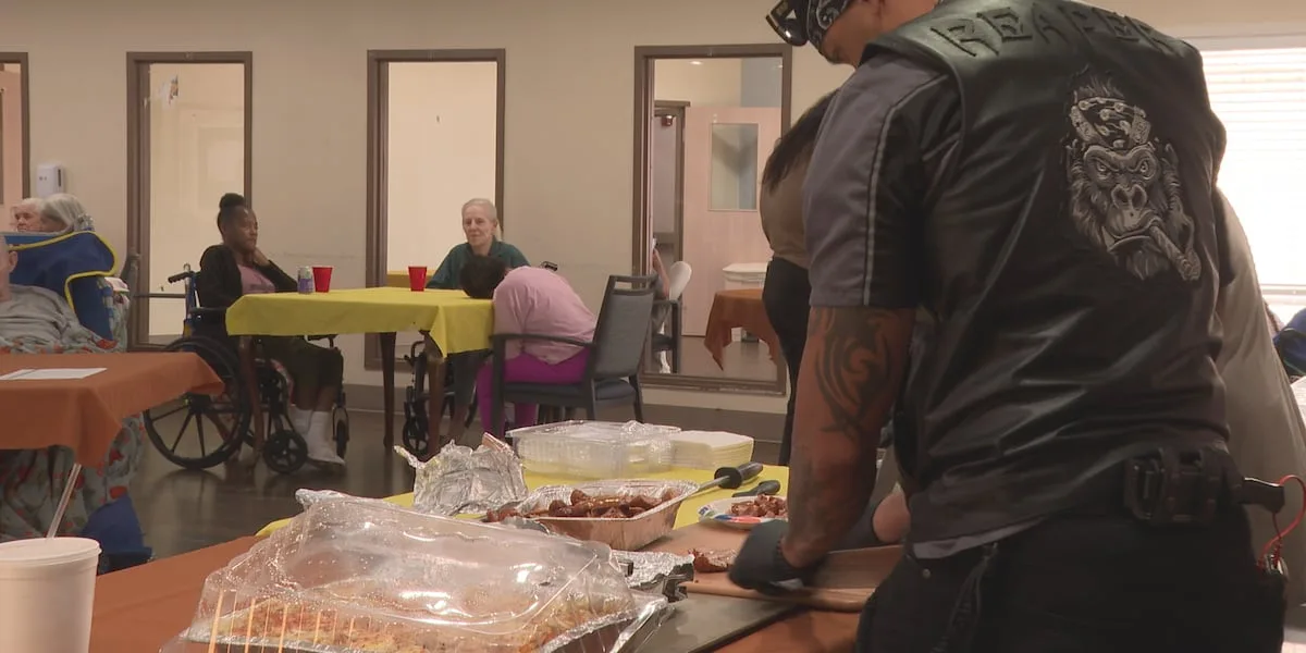 Biker club serves barbecue lunch to seniors at Crane nursing home
