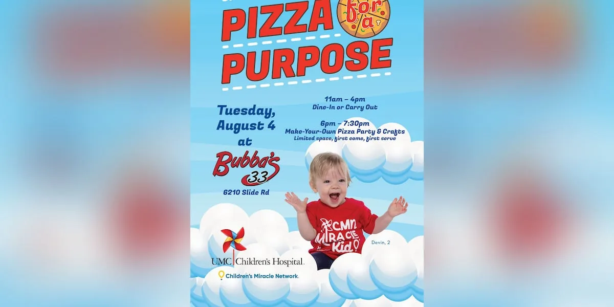 Bubba's 33 to donate pizza proceeds to UMC Children's Hospital on Aug. 4
