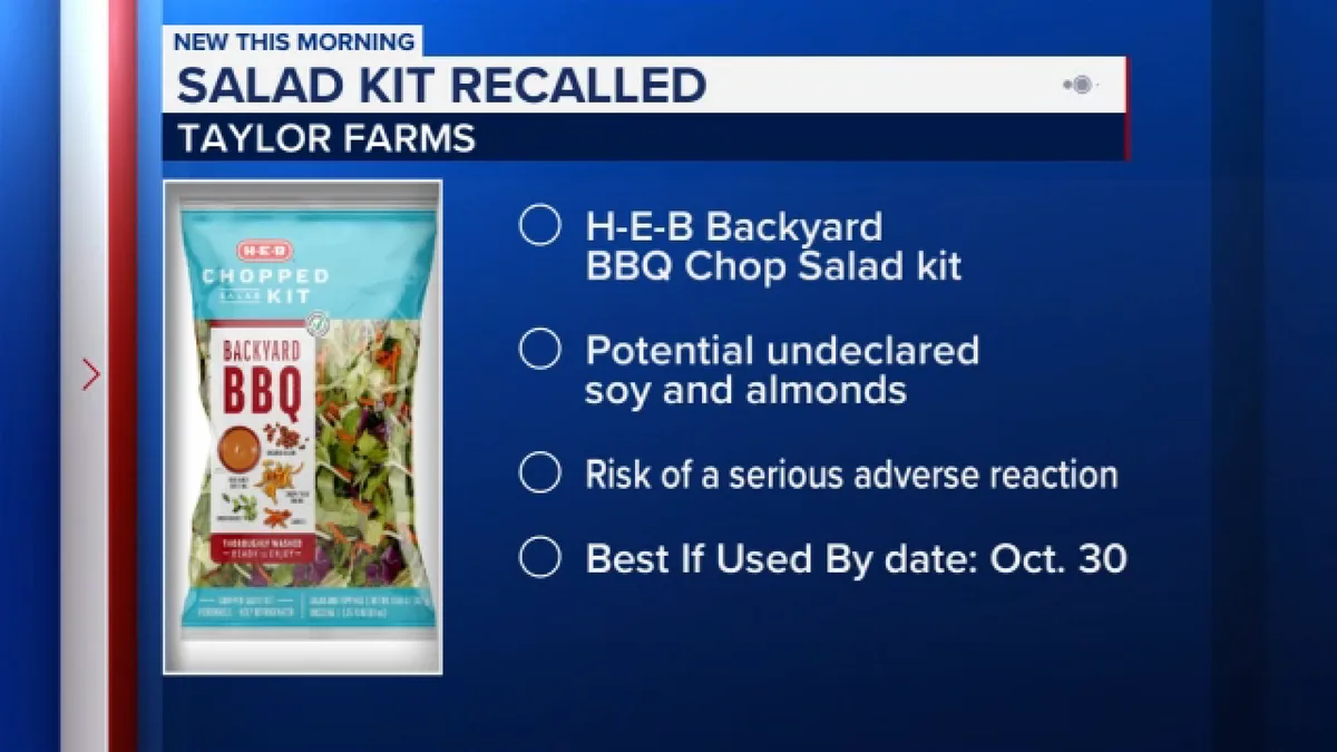 Recall issued for H-E-B's 'Backyard BBQ' chop salad kit due to potentially undeclared nuts, FDA says