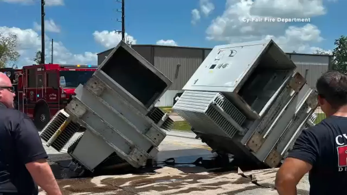 Harris Co. HAZMAT crews respond to 2 large transformers fell off 18-wheeler, Cy-Fair FD says