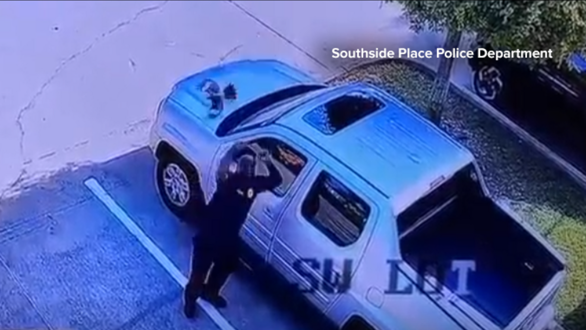 Southside Place officer attacked by bird outside police station, surveillance video shows