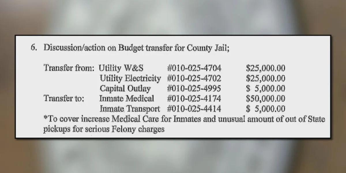 Angelina County Commissioners approve $55,000 budget transfer for jail medical, transport costs