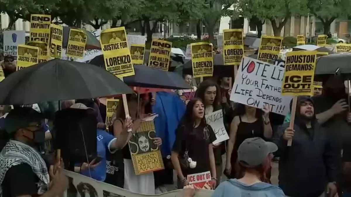 'Justice for Lorenzo': Protestors demonstrate outside Houston City Hall over deadly ICE shooting