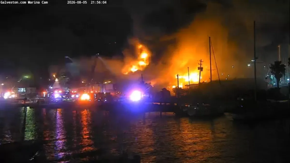 Crews battle huge flames that broke out in Galveston