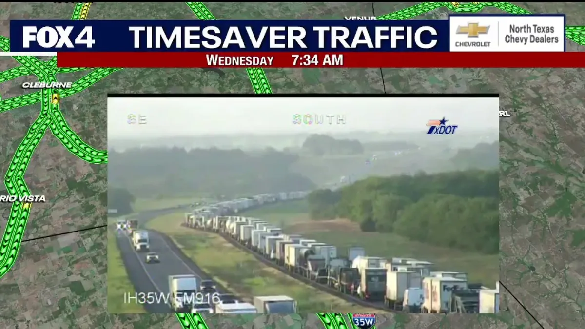 Fatal crash and vehicle fire shut down southbound I-35W near Hill-Johnson county line