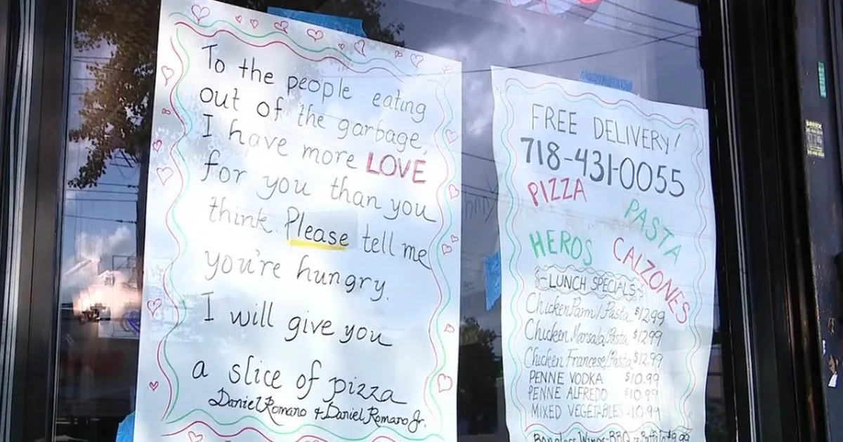 Bronx pizzeria owner's sign to people eating from his trash: 'Come inside'
