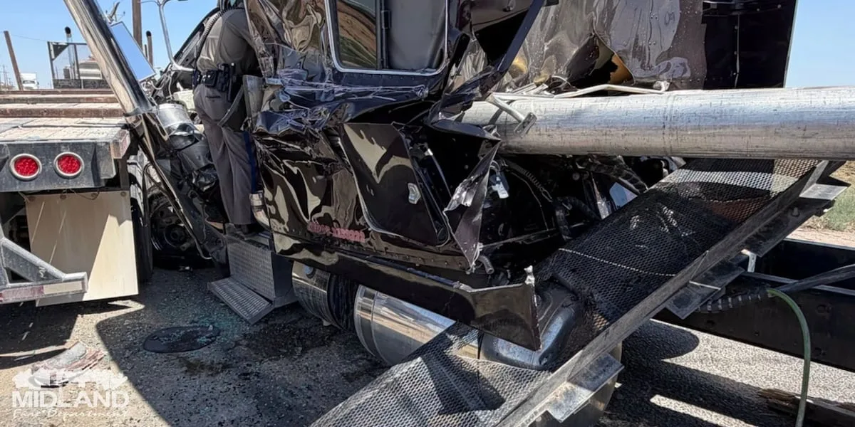 Two 18-Wheelers Crash at Midland 5-Points Intersection
