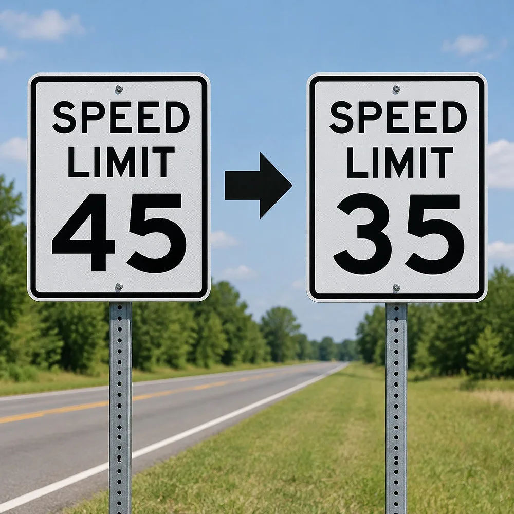Bandera - speed limit drop on Wharton's Dock Road