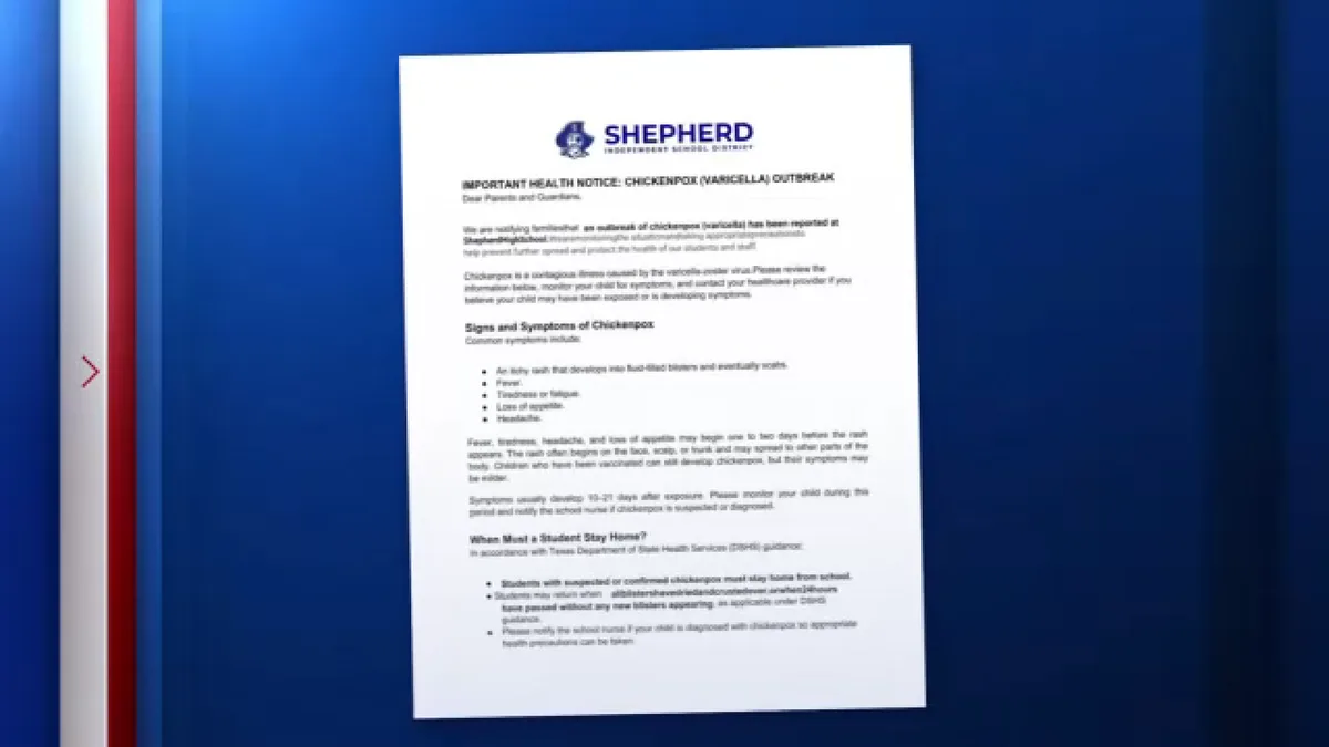 Chickenpox outbreak reported at Shepherd High School, district says