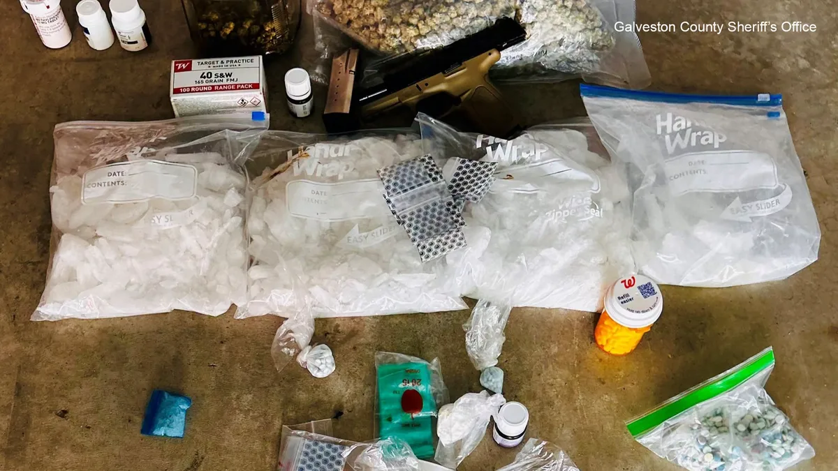 22-year-old arrested after 11 lbs of meth, 500 pills found during drug bust in Galveston County, authorities say