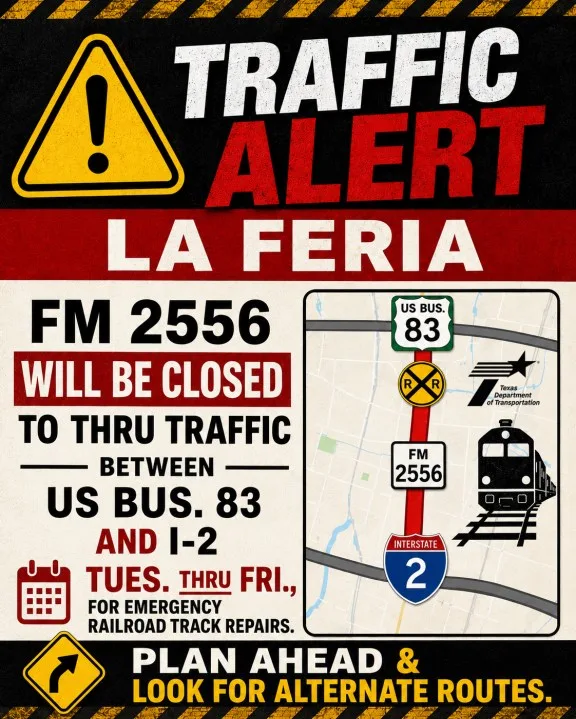 Emergency rail repairs to close FM 2556 in La Feria: TxDOT